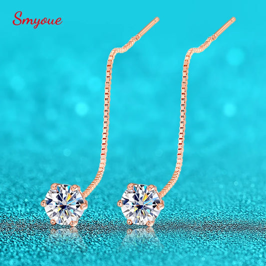Smyoue 5/6.5mm Tassel Moissanite Drop Earrings Lab Diamond Sparkling Women Wedding Jewelry Pure 925 Silver Plated 18K Earring