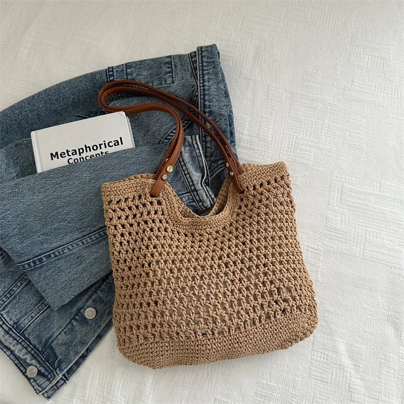 Large Capacity Weaving Shoulder Bags For Women Daily Used/Vacation, Casual Tote Straw Beach Bag, Handbags For Shopping/Commuter