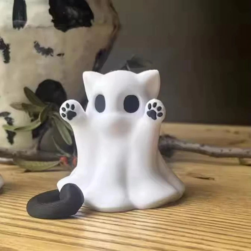 Mini Kitten Ghost Ornaments Halloween Feeling,Afraid of Cute Desktop Atmosphere Send Girlfriend Cat Gift Home Decoration Crafts