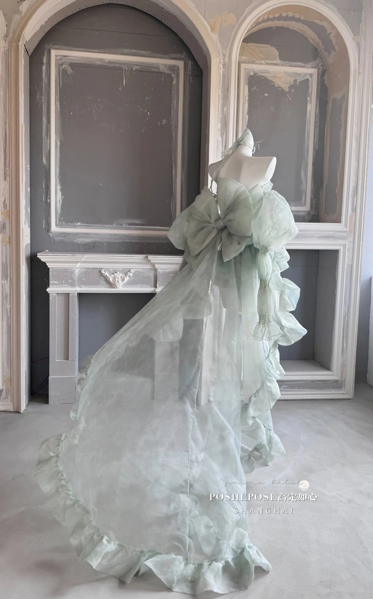 High Street Women's Mint Green Strapless Bowknot Sweet Fairy Organza Dress 2024 New Elegant Big Bow Trailing Party Wedding Dress