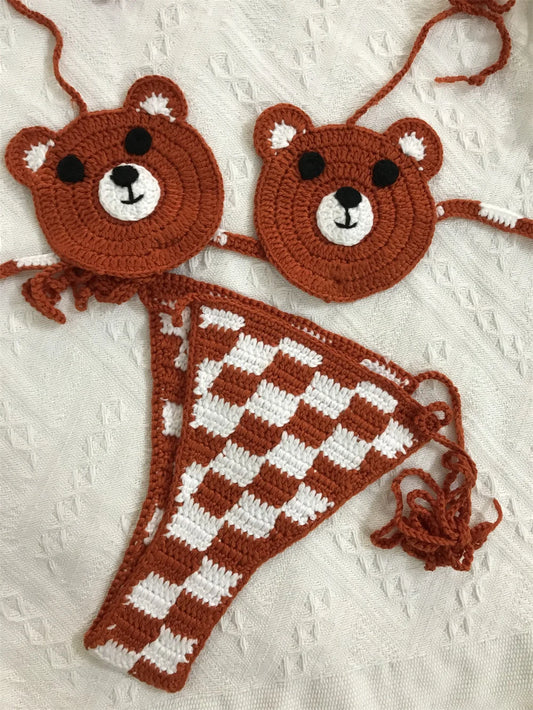Lady's Custom Crochet Bikini Set 2 Pieces Bathing Suit Sexy Micro Bikinis Handmade Swimsuit Thong Swimwear Women Outfits
