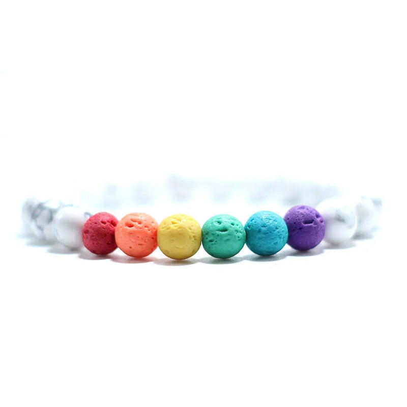 Colorful Lava Stone Bracelet Men Women 8mm Natural Onyx Tiger Eye Beaded Braclet Rainbow Friendship Brass Braslet