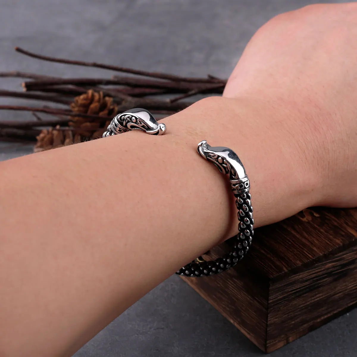 Viking Men's Adjustable Bracelet Nordic Stainless Steel Jewelry with Wooden Box One Piece Dropshipping