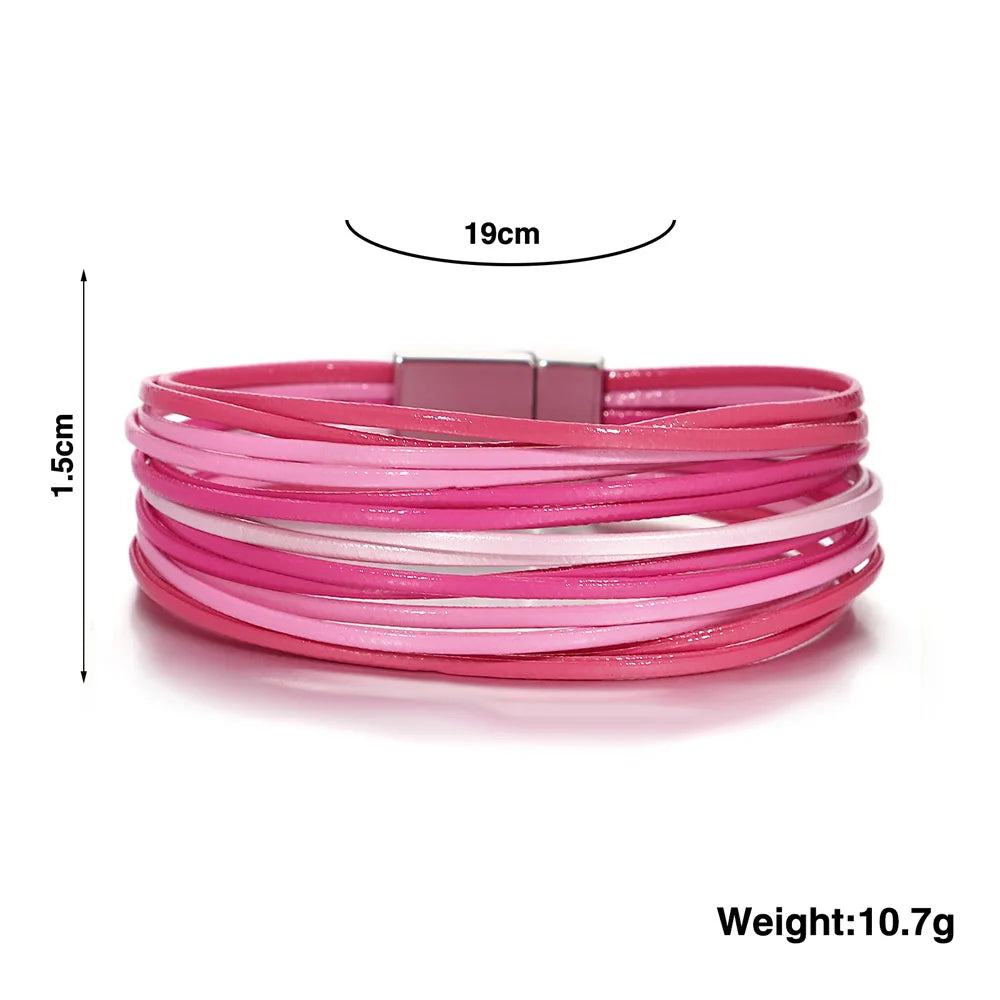 ALLYES Multicolor Rainbow Leather Bracelet Party Jewelry Gifts Fashion Multilayer Slim Strips Wrap Bangle Bracelets for Women