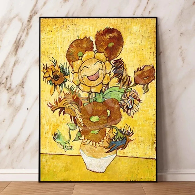 Van Gogh Museum Pocket Monster Anime Character Pikachu Canvas Painting Poster Living Room Bedroom Decoration Christmas Gift