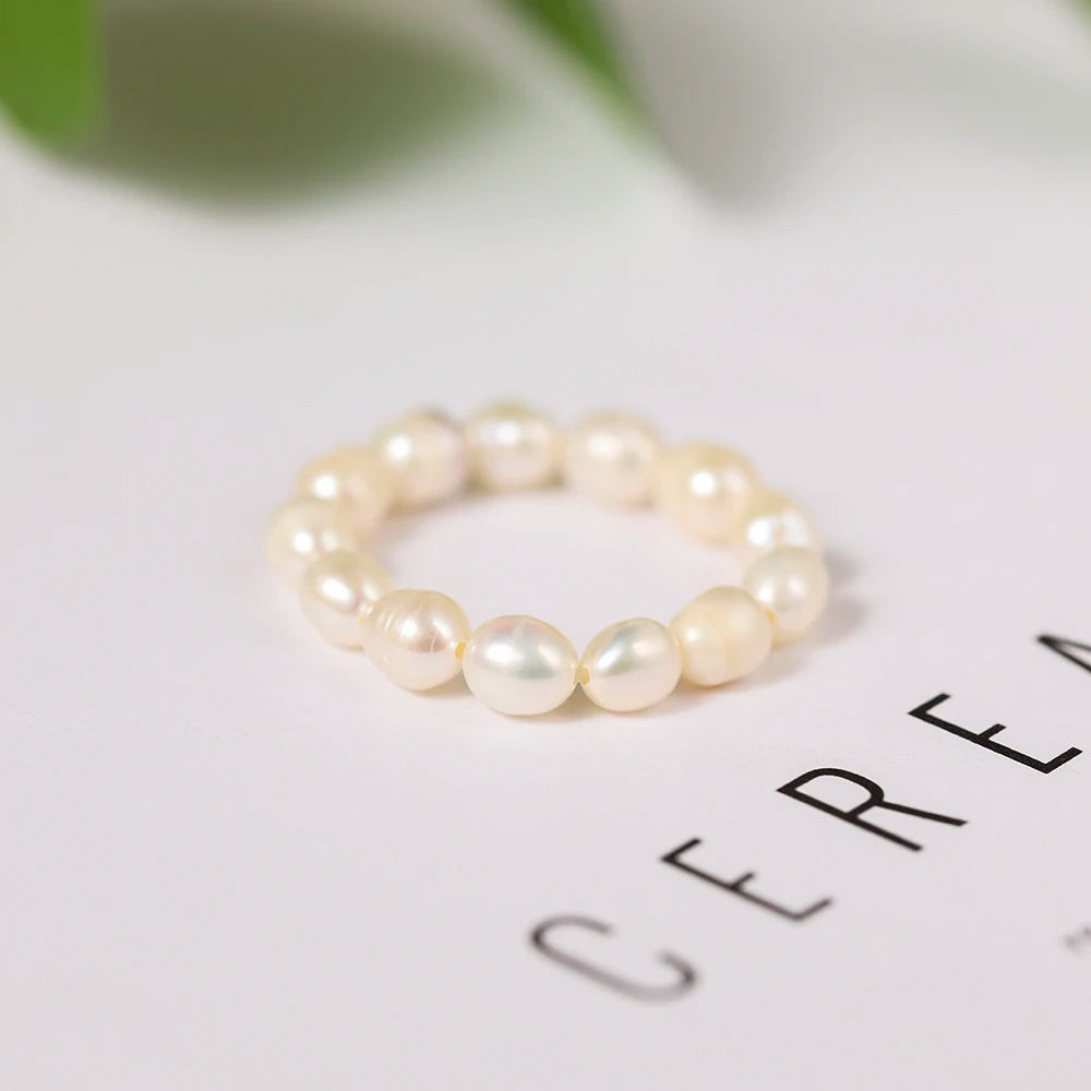 Fashion Elegant Beaded Pearl Rings Imitation Pearl Geometric Rings for Women Continuous Circle Minimalist Ring 2022 New