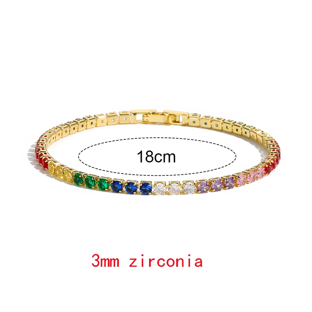 2022 New Rainbow Crystal Tennis Bracelets For Women Bracelet Set 18K Gold Silver Colorful Zirconia Femme Bridal Wedding Jewelry