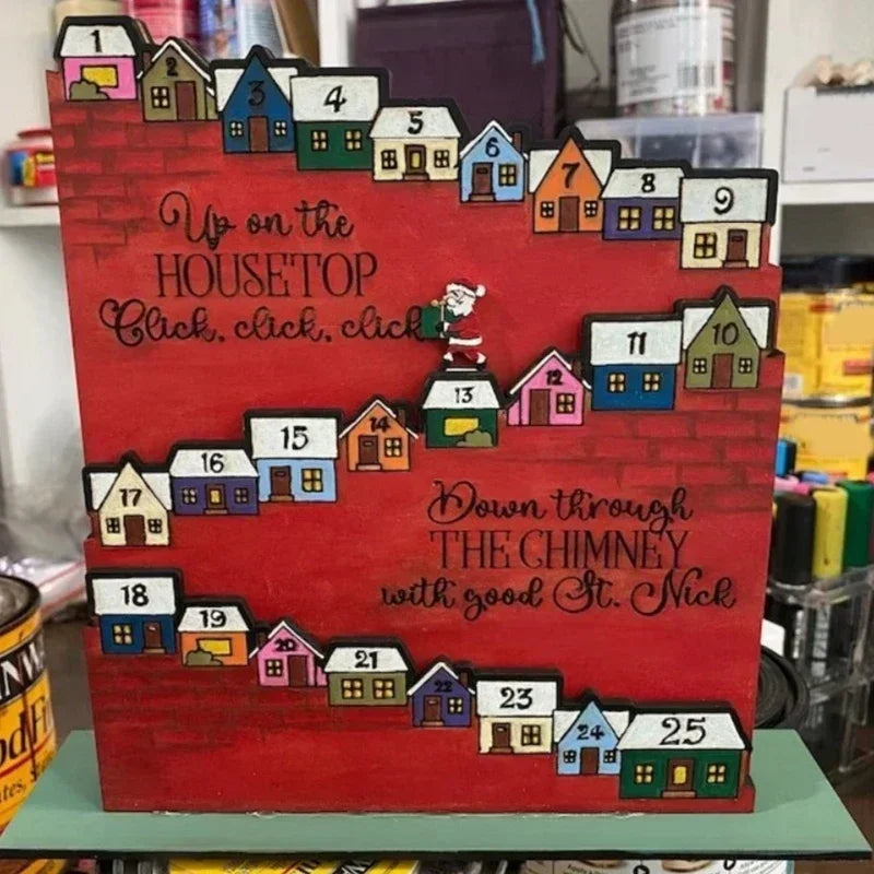 1/4pcs New Father Christmas Castle Countdown Advent Calendar Christmas Gift Wooden Calendar Ornament Decoration Stand