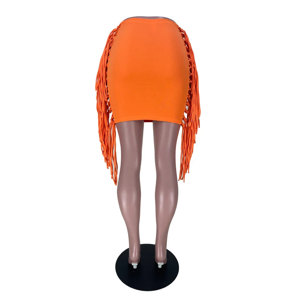 Sexy Wrap Women Mini Skirts Solid Bodycon Streetwear Skirts 2022 Summer Chic Hollow Out Tassel Y2K Style Bottom Outfits