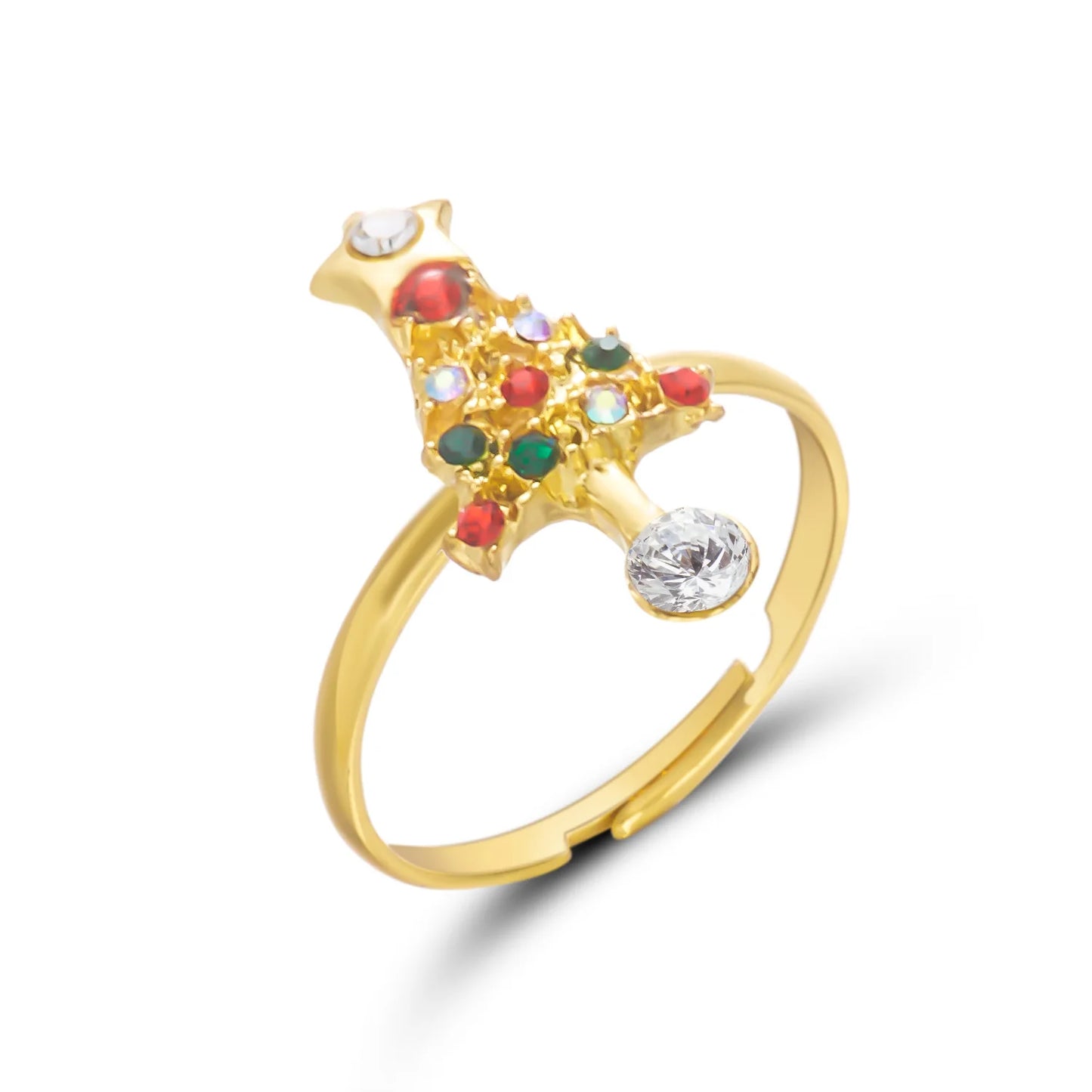 Christmas Tree Zircon Christmas Opening Ring For Women Dripping Oil Santa Cartoon Ring Elk Snowman Xmas Party Jewelry Friend