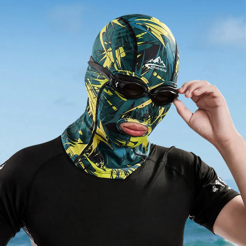 Summer Sun Protection Swimming Mask Flowers Balaclava Swim Cap Sun UV Protection Breathable Swim Cap for Women Men
