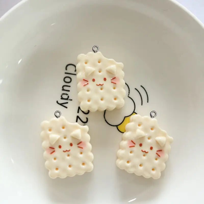 10Pcs Cute Cartoon Animal Cookies Resin Charms DIY Pendant Fun Earrings Necklace Jewelry Decor Kawaii Keychain Phone Craft Hook
