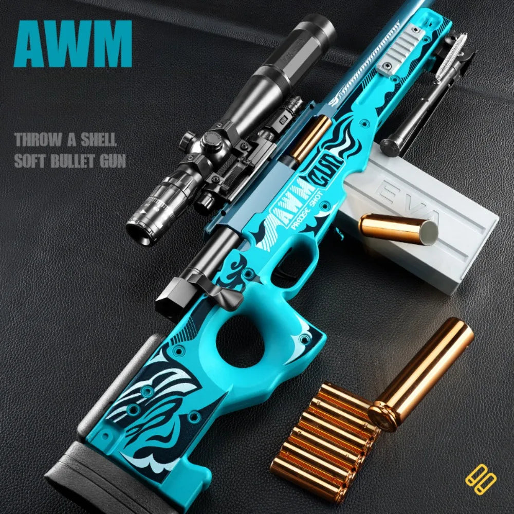 AWM Shell Soft-Bullet Gun Can Be Fired Toy Gun Manually Loaded Outdoor Combat Sniper Rifle Model Christmas Gift for Boy Adult
