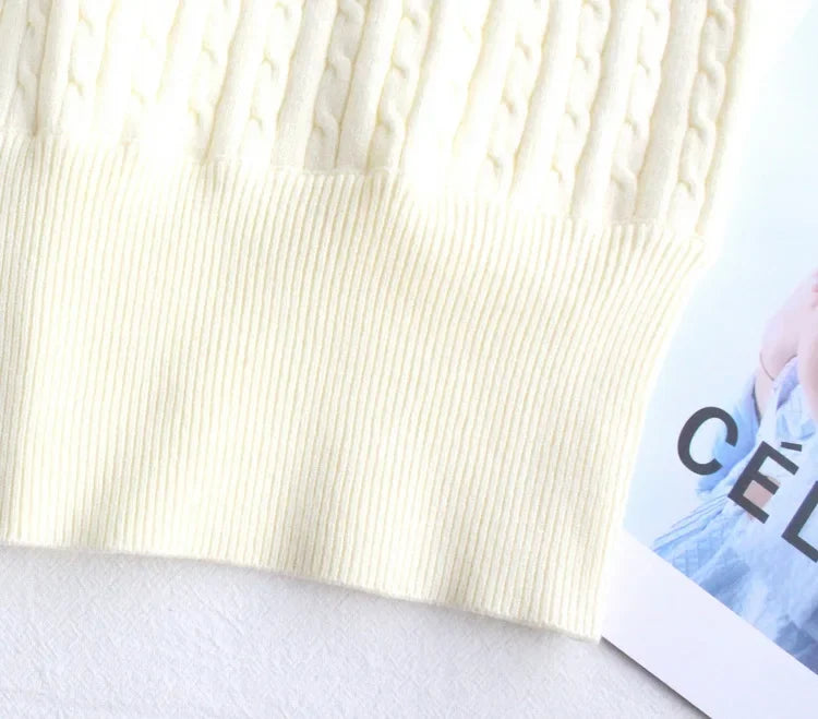 Japanese New Spring Ladies Sweet Bubble Short Sleeve Twist Knitted Top Sweater Letter Embroidered Pure Color Women's T-shirt