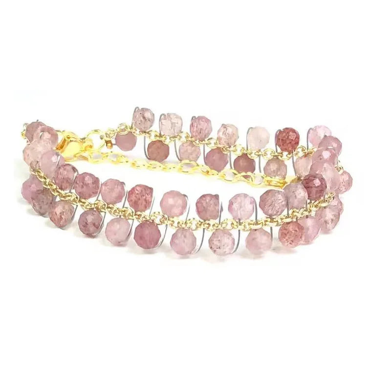 natural multifaceted 3-4mm stone Tourmaline garnet crystal quartz bracelet Women Jewelry Party /Wedding Luxury Gift Set Handwork