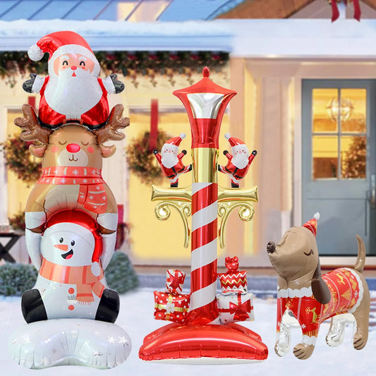 Large Standing Christmas Streetlights Balloon Puppy Snowman Santa Claus Foil Balloon for Kids Christmas Gift Home Decor Supplies
