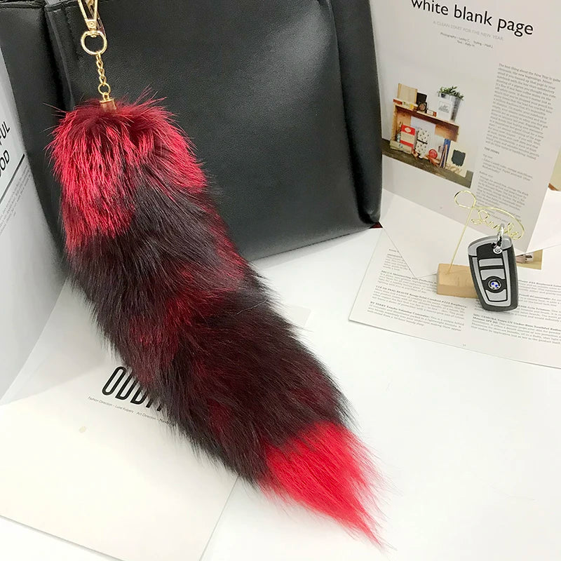 Naturally Fashion Fox Tail Keychain Wolf Tail Fur Tassel Bag Tag Black And Brown Charm Keyring Pom Pom Holder Strap Chain Gifts