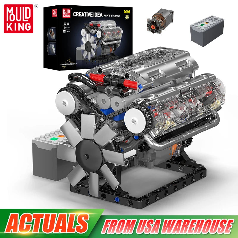 Mould King 10088 The V8 Engine Building Block Assembly Technical Car Brick Set Educational Car Engine Toys Kids Christmas Gift