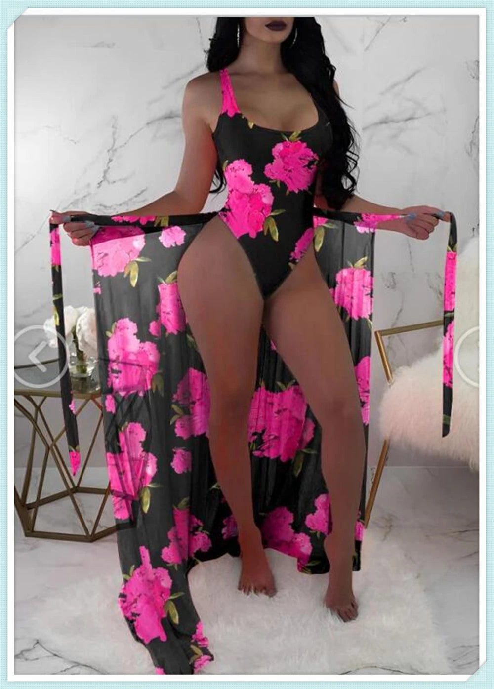2 Piece Floral Print Bodysuit With Beach Skirt 2023 Women Padded Bikinis Swimwear Female Bathing Swimming Suit Summer Beachwear
