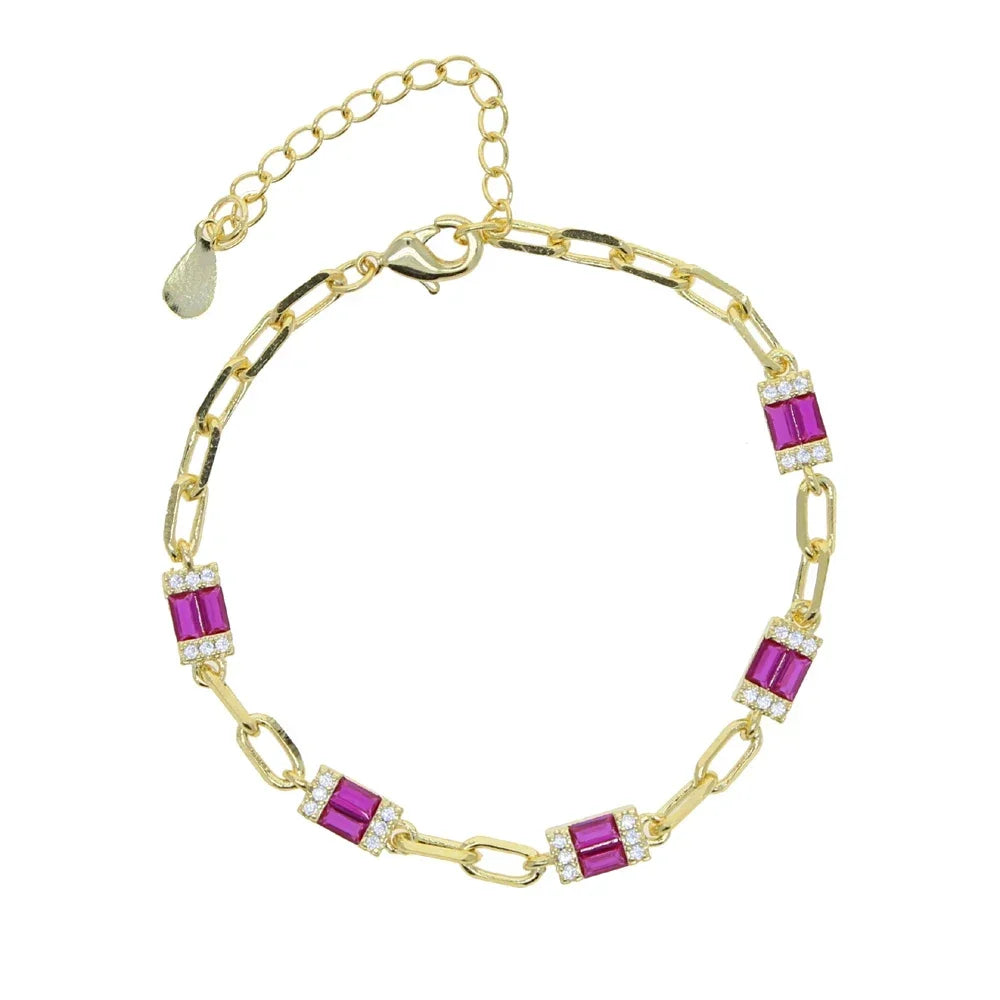 White Rainbow Cz Paved Link Cuban Chain Bracelet For Women Miami Boho Style Thick Gold Color Charm Bracelet Fashion Jewelry