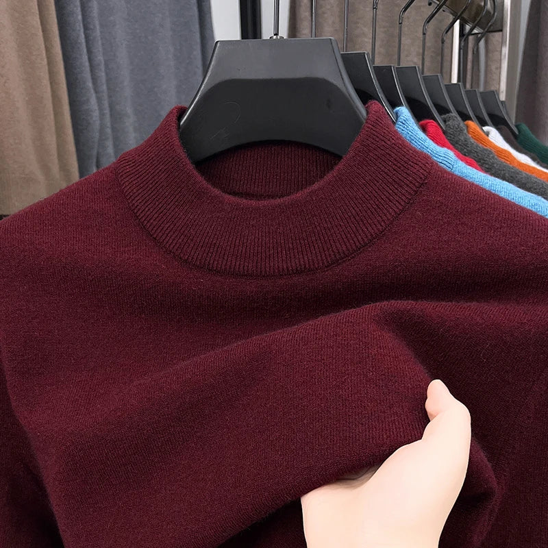 Half Turtleneck Knitwear Sweater New Autumn/Winter Mock Neck Sweatshirts Solid Color Pullovers Man Brand Casual Mens Clothing