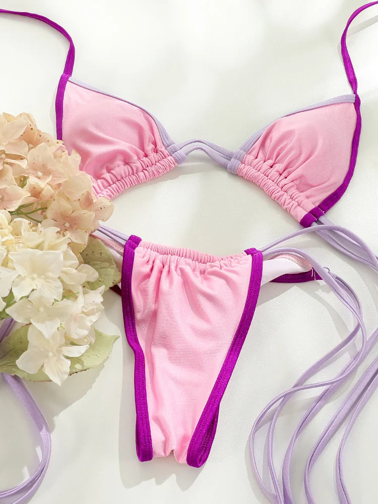 Sexy Patchwork Bikinis 2025 Swimsuit Women's Swimwear Triangle Bathing Suit Bandage Beachwear Thongs Bikini Sets Female Biquinis