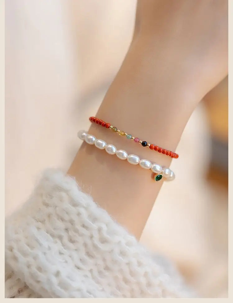 Natural South Red Agate Attract Wealth Red Bracelet Women's Superfine Tourmaline HandString Solicit wealth Money drawing Fortune