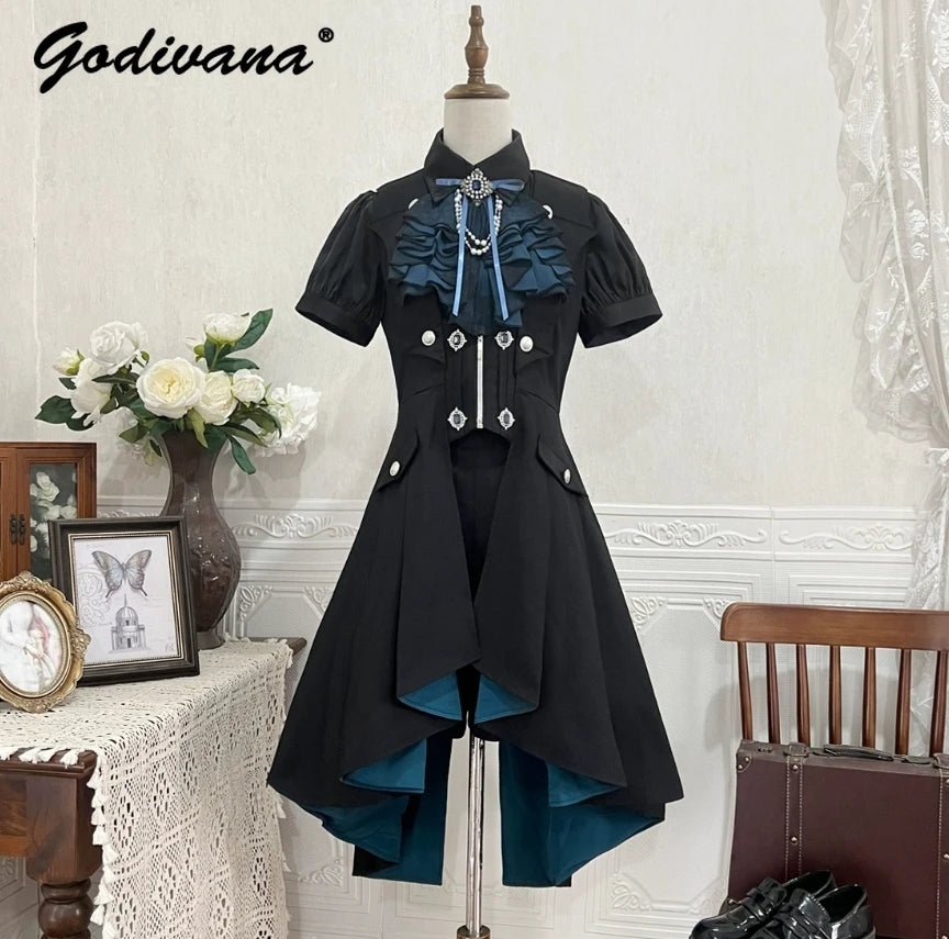 Original Dark Goth Prince Clothing Set New Spring Summer Women's Cool Black Shirt Irregular Vest Shorts 3 Piece Suit Outfits