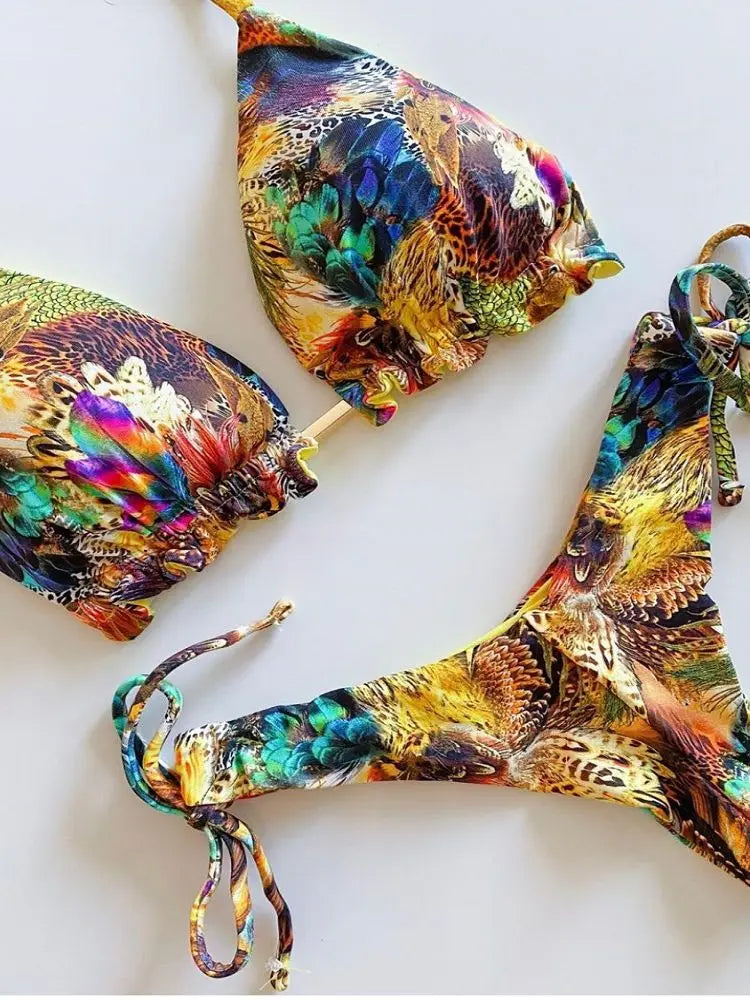 RUOTONGSEPT 2023 Striped Bikini Set Knotted Swimsuit Women Biquinis Beach Sexy Thong Swimwear Bandage Brazilian Mirco Bikinis