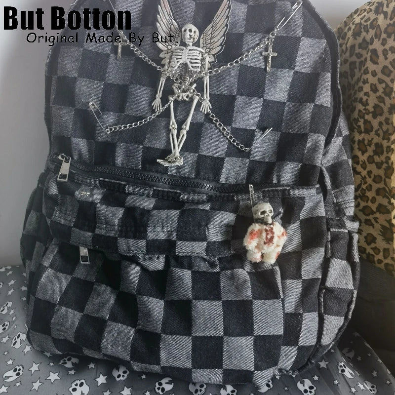 Men Women Streetwear Backpack large capacity Skull homestay y2k versatile hot girl goth punk bag student skeleton schoolbag