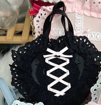 Lolita Handmade Love Heart Lace Flower Cute Shoulder Bag Sweet Girl Students Bow Tote Handbags
