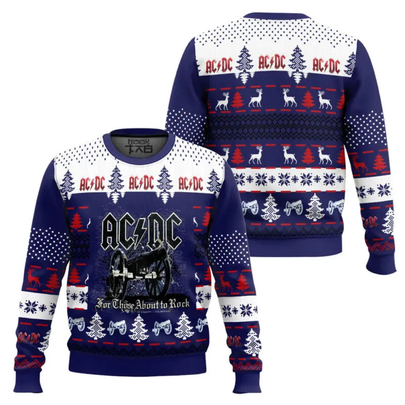 ACDC Ugly Christmas Sweaters Funny Holiday Party Pullover Angus Young Band Plus Size Xmas Sweaters for Men Christmas Gift 2026