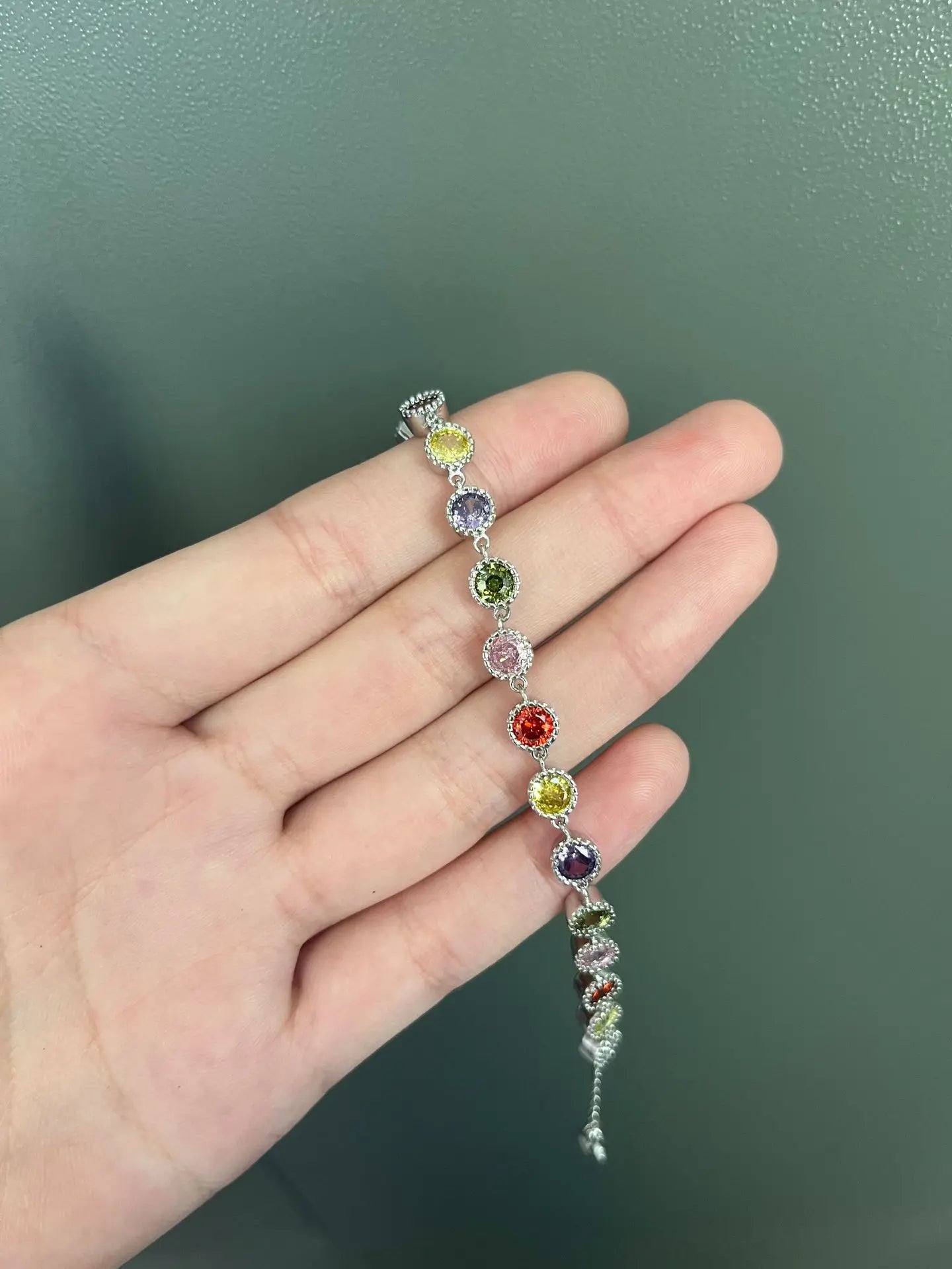 925 Sterling Silver Rainbow Zircon Round Chain Charms Bracelets Woman Couple Designer Jewelry Accessories Wholesalea Jewellery