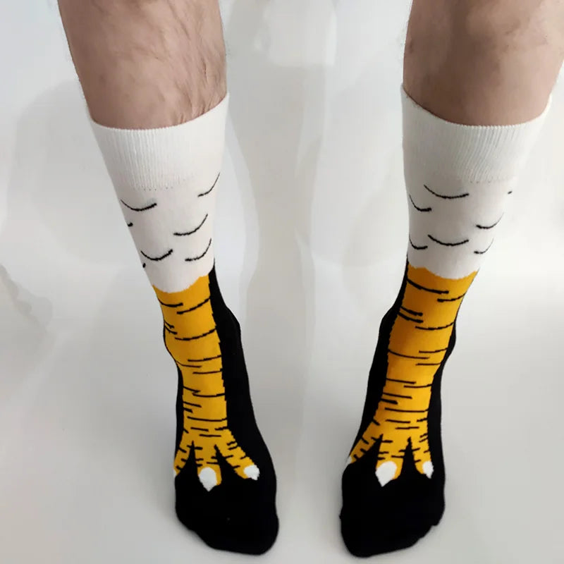 Men Funny Chicken Paw Crew Socks Hen's feet Yellow Long Leg Man Couple School Freak 3D Socks