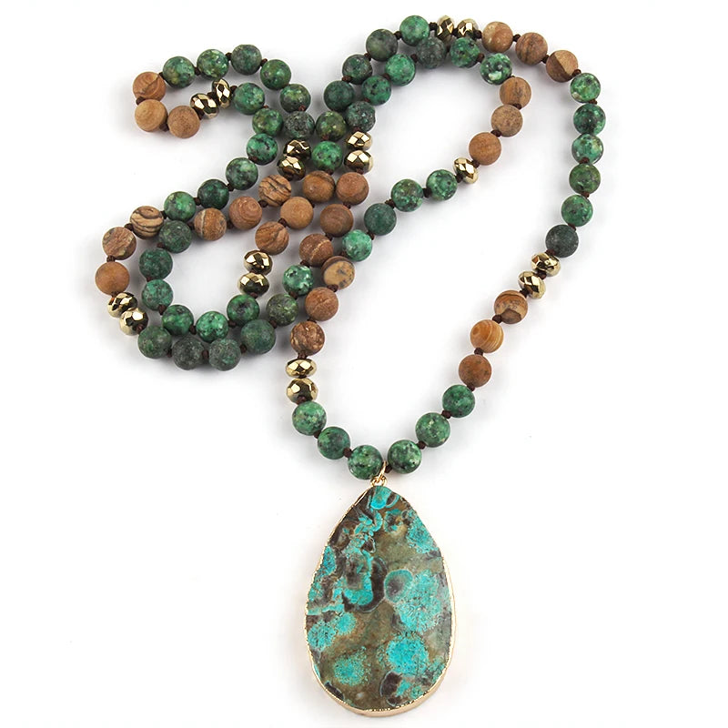 Fashion Boho Jewelry Africa Turquoise Natural Stones With Semi Precious Drop Pendant Women Bohemia Necklace Gift