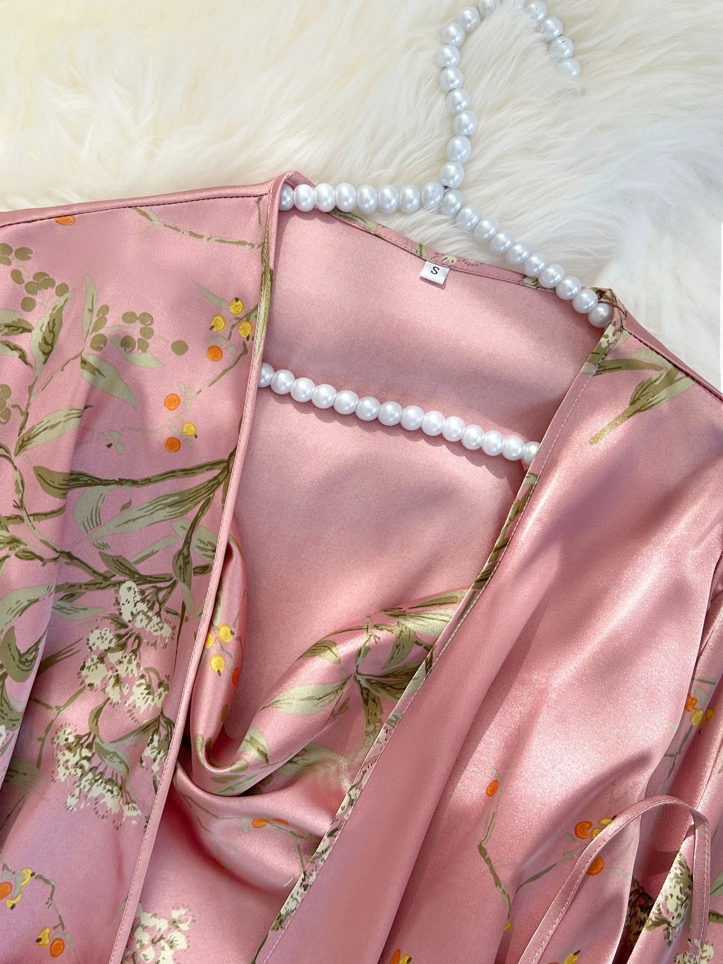 Summer irregular cherry print comfortable bathrobe and halter shorts sexy women's pajama four-piece set