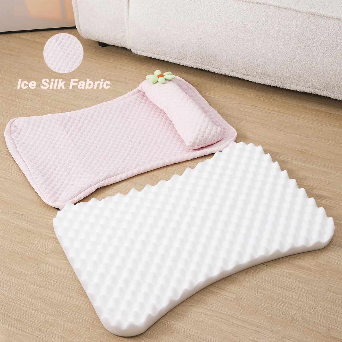 Summer Cooling Dog Bed for Large Dog Cushion Ice Silk Fabric Cat Bed Flower Pet Pillow Detachable Dog Mattress Pink Cute Pet Bed