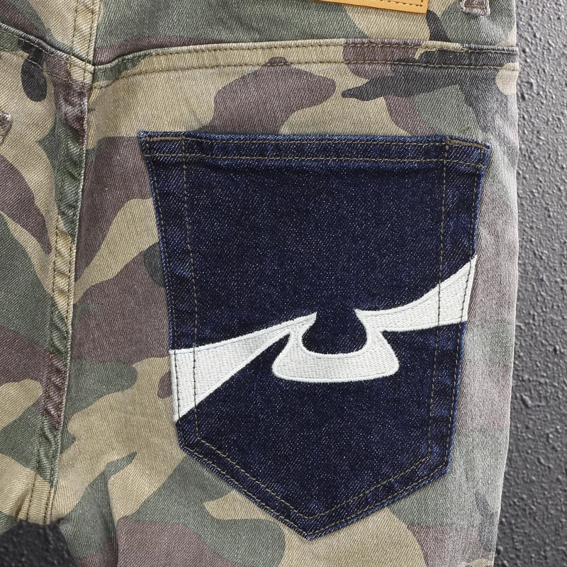 Streetwear Fashion Men Jeans High Quality Stretch Slim Fit Camo Trousers Embroidery Patch Designer Hip Hop Denim Pants Hombre