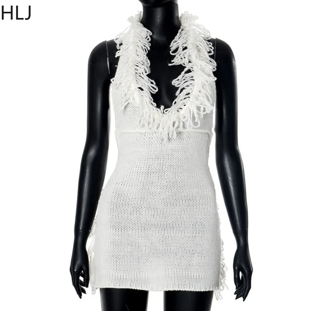 HLJ Sexy Knit Tassels 2 Piece Sets Woman Outfit Long Sleeve Lace-Up Cardigan Tops + Mini Skirts Suits Female Streetwear Clothing