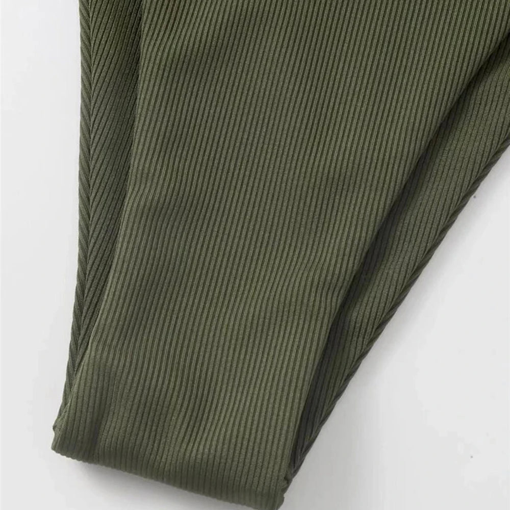 Brown Ribbed Swimwear String Halter Triangle Micro Bikini Thong Sexy Swimsuits Women Lace-up Bathing Suit Biquinis Bikinis Sets