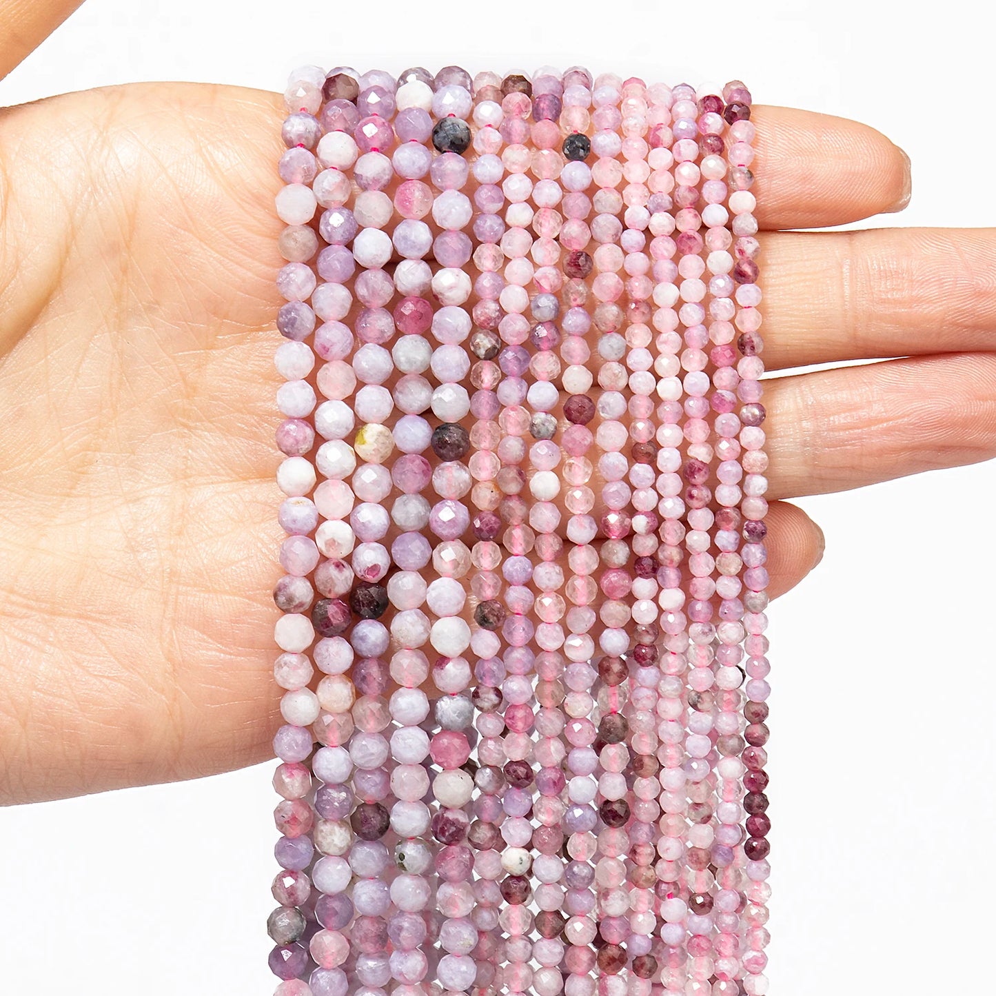 2 3 4mm Natural Red Tourmaline Stone Bead Small Faceted Round Loose Bead For DIY Bracelet Necklace Jewelry Making Accessory 15''