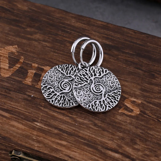 Vintage Viking Tree of Life Earrings For Men Stainless Steel Hip Hop Nordic Odin Amulet Accessories Punk Cool Party Jewelry Gift