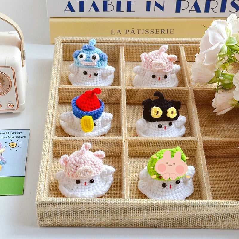 Kawaii Halloween Crochet Ghost Keychain Desktop Ornament Mini Handmade Knitted Keyring Accessories Bag Pendant Gifts Home Decor