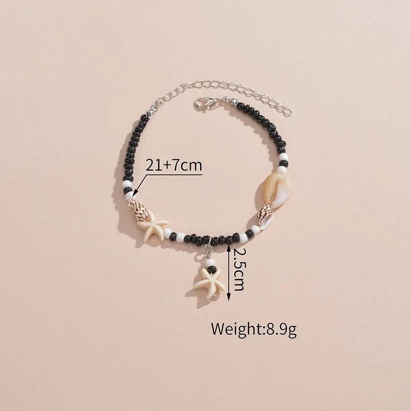 Shell Starfish Anklets for Women Bohemian Anklet Leg Rice Beads Bracelet Handmade Foot Chain Boho Jewelry Sandals Gift