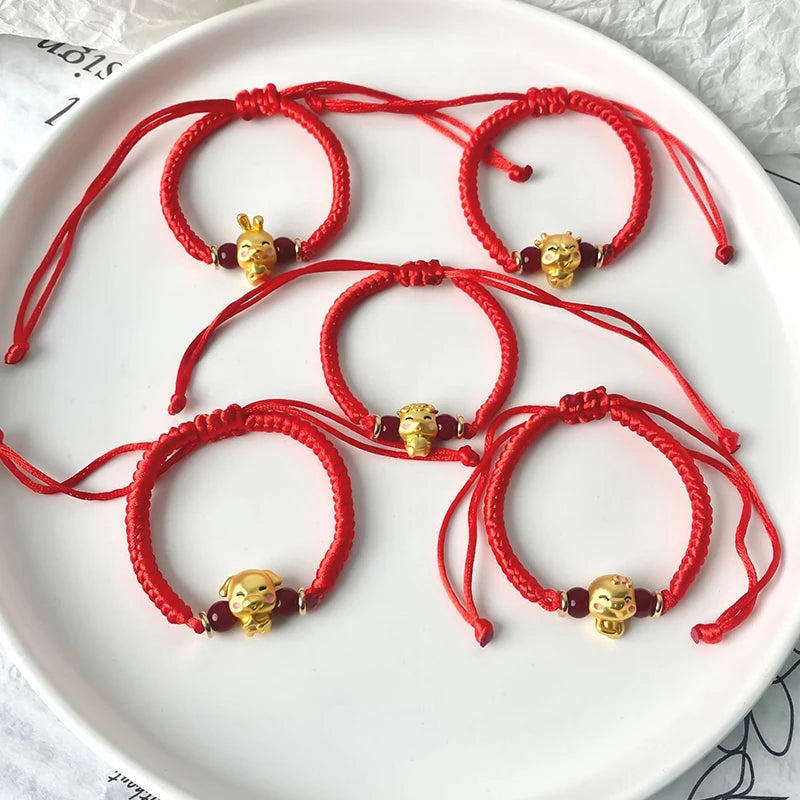 Lucky 12 Constellation Zodiac Sign Braided Animal Bracelet Men Women Red Rope Gold Color Beads Bracelet Bangle Gift Jewelry
