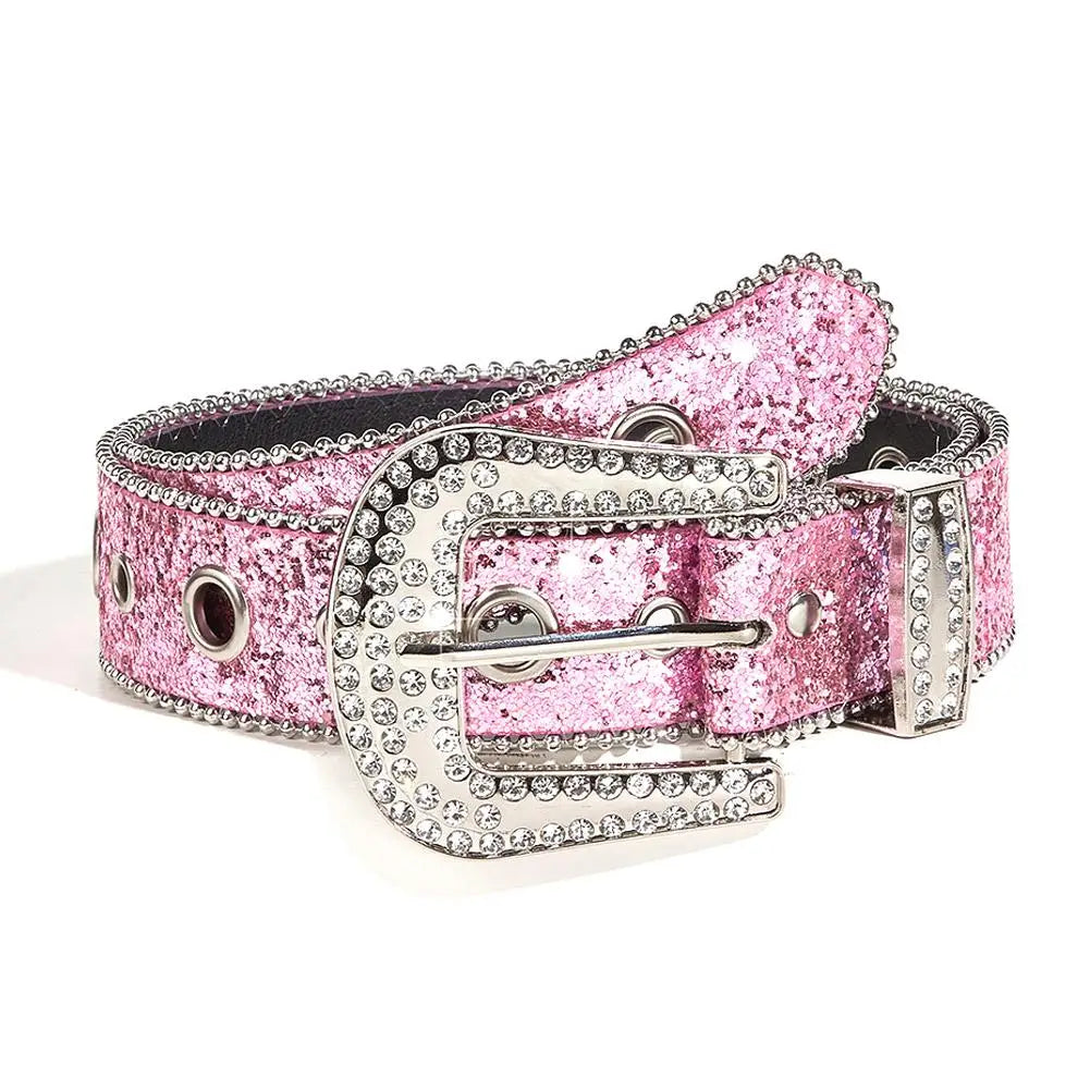 Glamorous New Goth Rhinestone PU Leather Belts - Unisex Fashion for Jeans with Western Cowboy Y2K Edge
