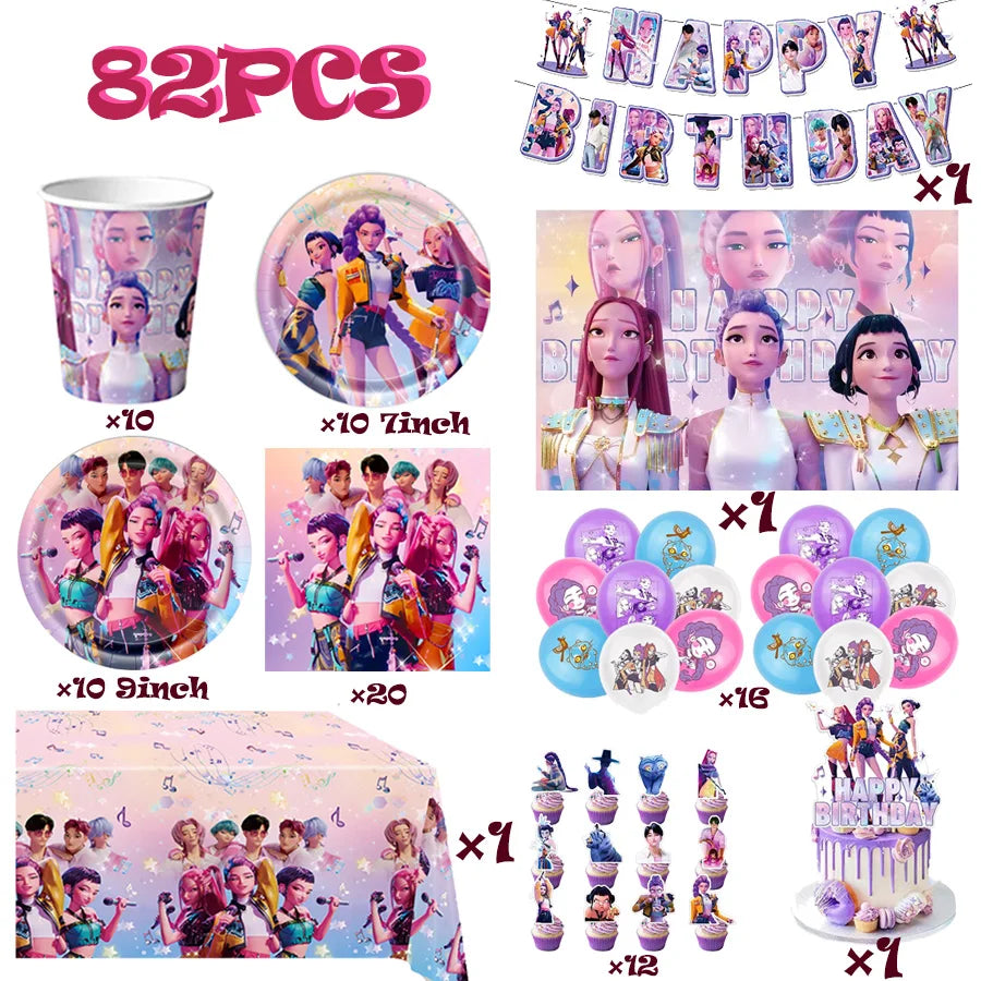 K-Ppop Demon Hunter Party Favor Disposable Tableware Set Backdrop Banner Slap Bracelets Baby shower Birthday Christmas Gift