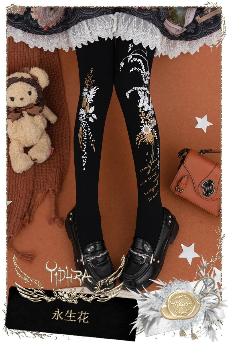 Lolita Classic Print Spring and Summer Lace Stockings Black White Mesh Tights Women Pantyhose Sexy Cosplay Leggings For Girls
