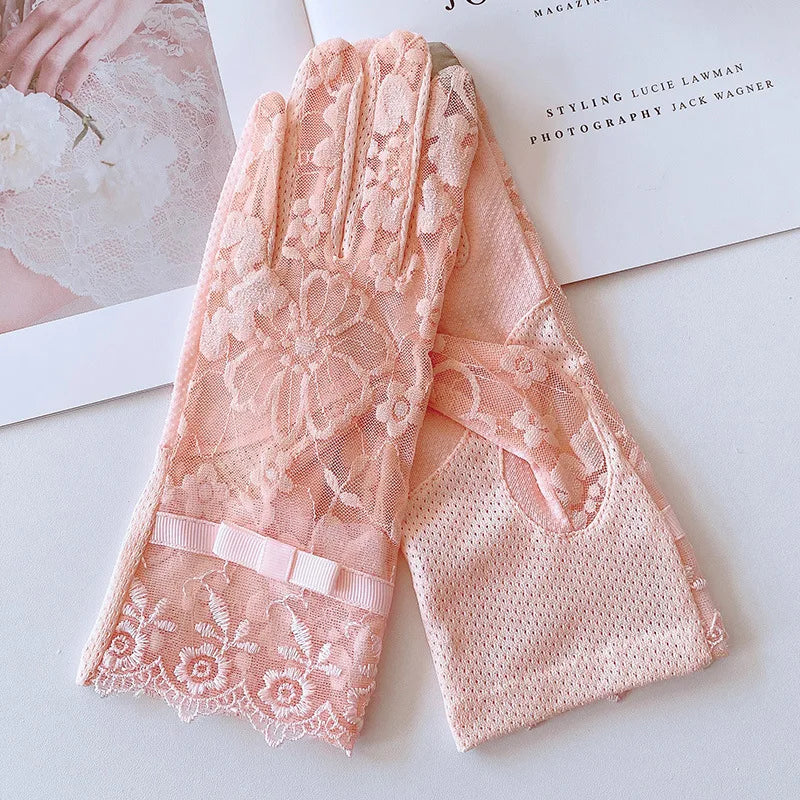 New Women's Summer Ice Silk Lace Anti Ultraviolet Thin Electric Car Driving Anti-skid Breathable Cool Sun Protection Gloves