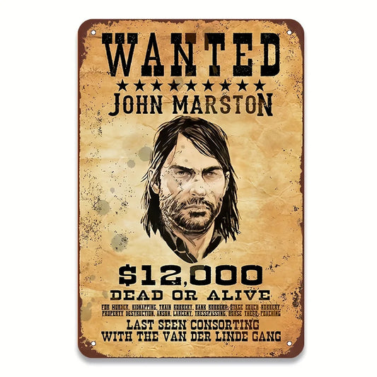 John Marston Wanted Fugitive Metal Tin Sign, Rustic Wall Art Poster, 11.8, Vintage Home & Cafe Decor, Christmas Gift, Artistic